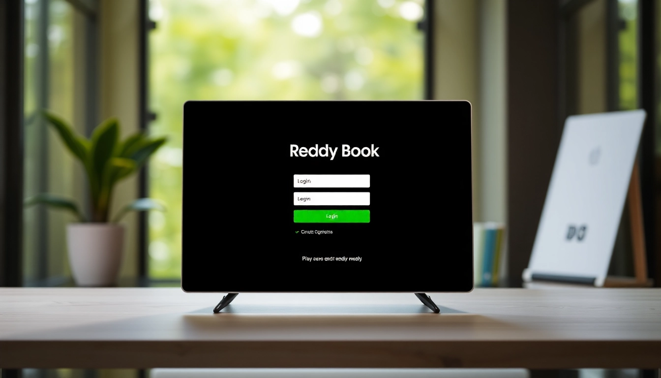 Reddy Book Login page interface showing login fields, secure design, and vibrant branding elements for user accessibility.