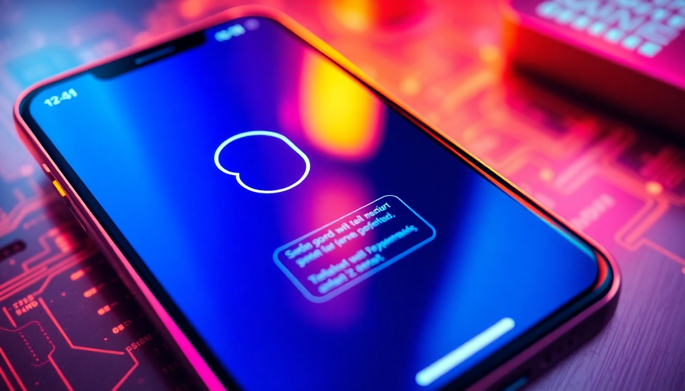 Close-up of a smartphone displaying an AI chatbot interface with a futuristic background.